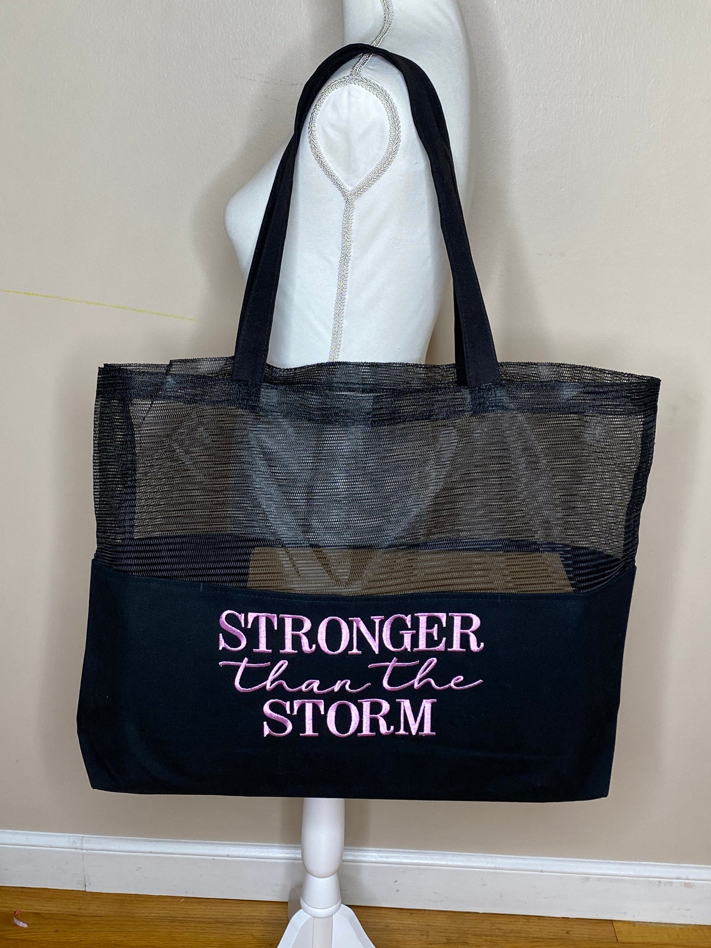Stronger than the Storm Embroidered Motivational Tote
