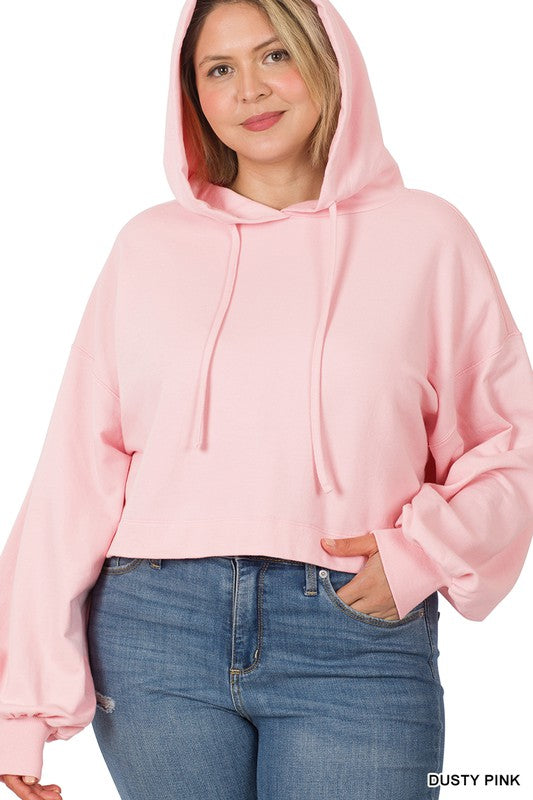 Pink Cropped Top Hoodie Plus Size