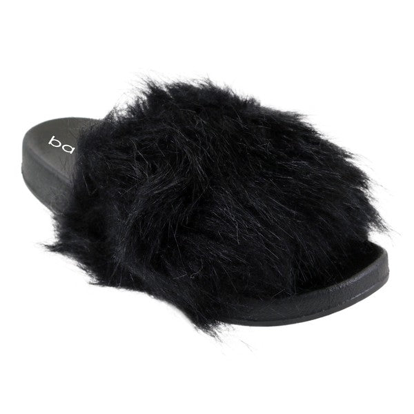 Faux Fur Slipper Lounging Black