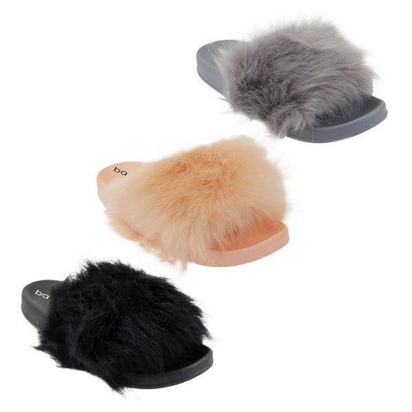 Faux Fur Slipper Lounging Black