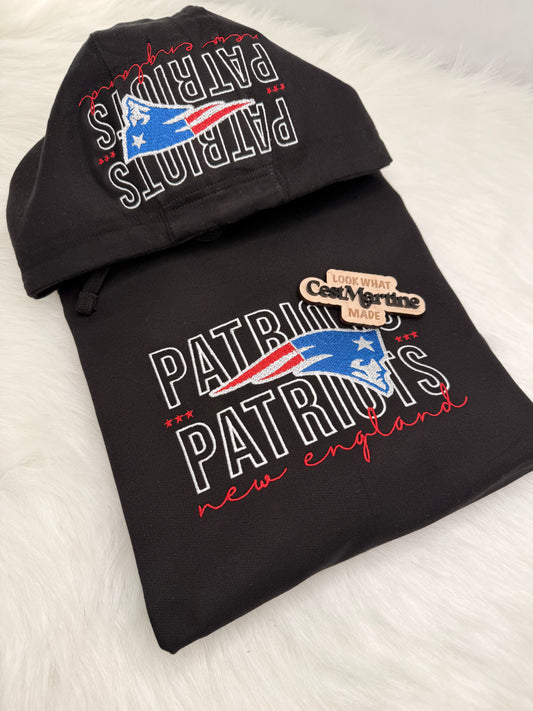 New England Patriots Embroidered Hood and Chest Hoodie