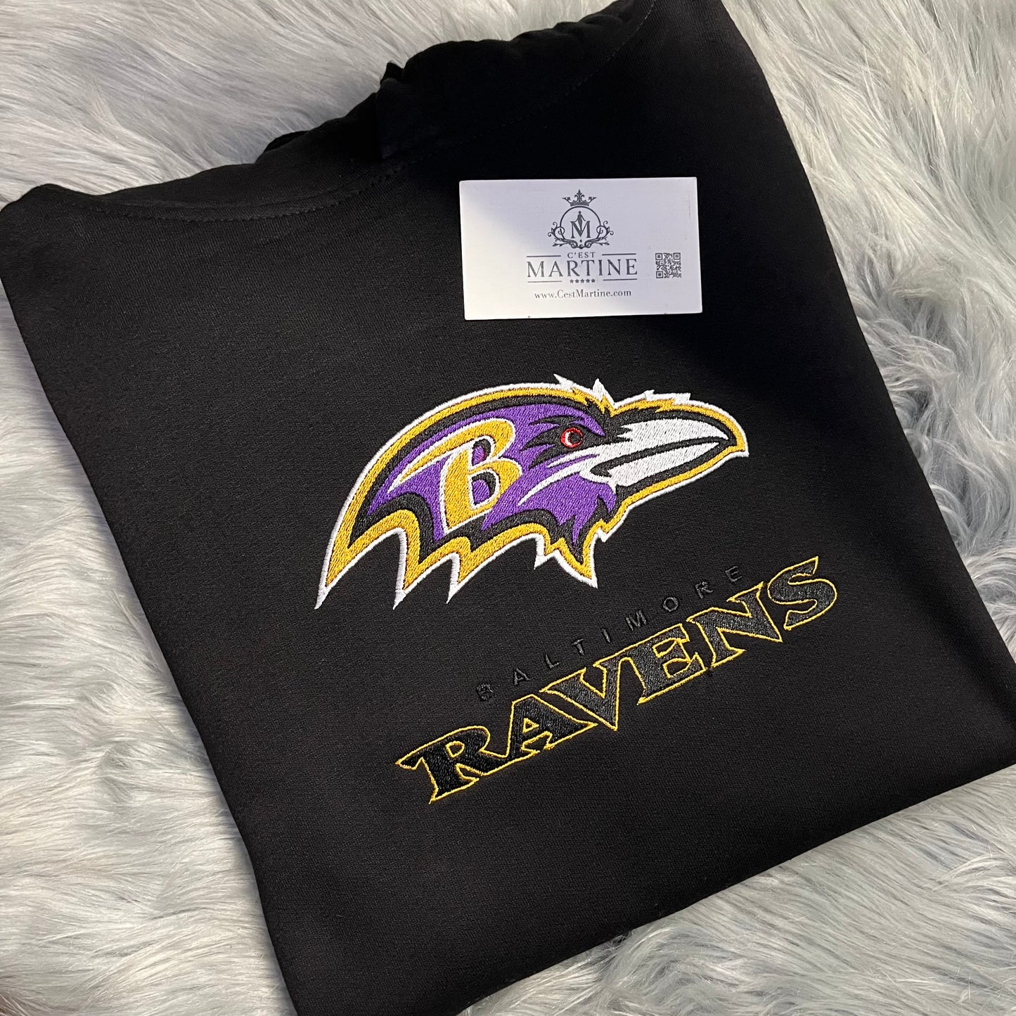 Football Season Baltimore Ravens Embroidered Hood and Chest Hoodie