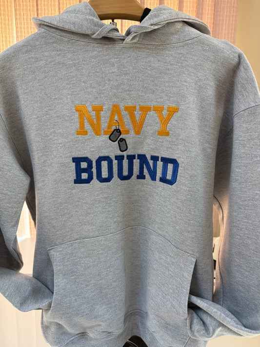 Custom “NAVY BOUND” Embroidered Hoodie with Dog Tags | Military Gift | Armed Forces Apparel | All Branches Available, Patriotic