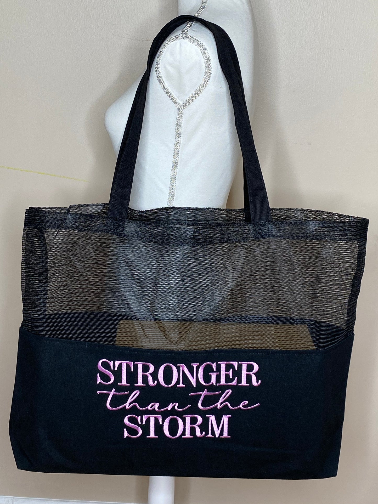 Stronger than the Storm Embroidered Motivational Tote