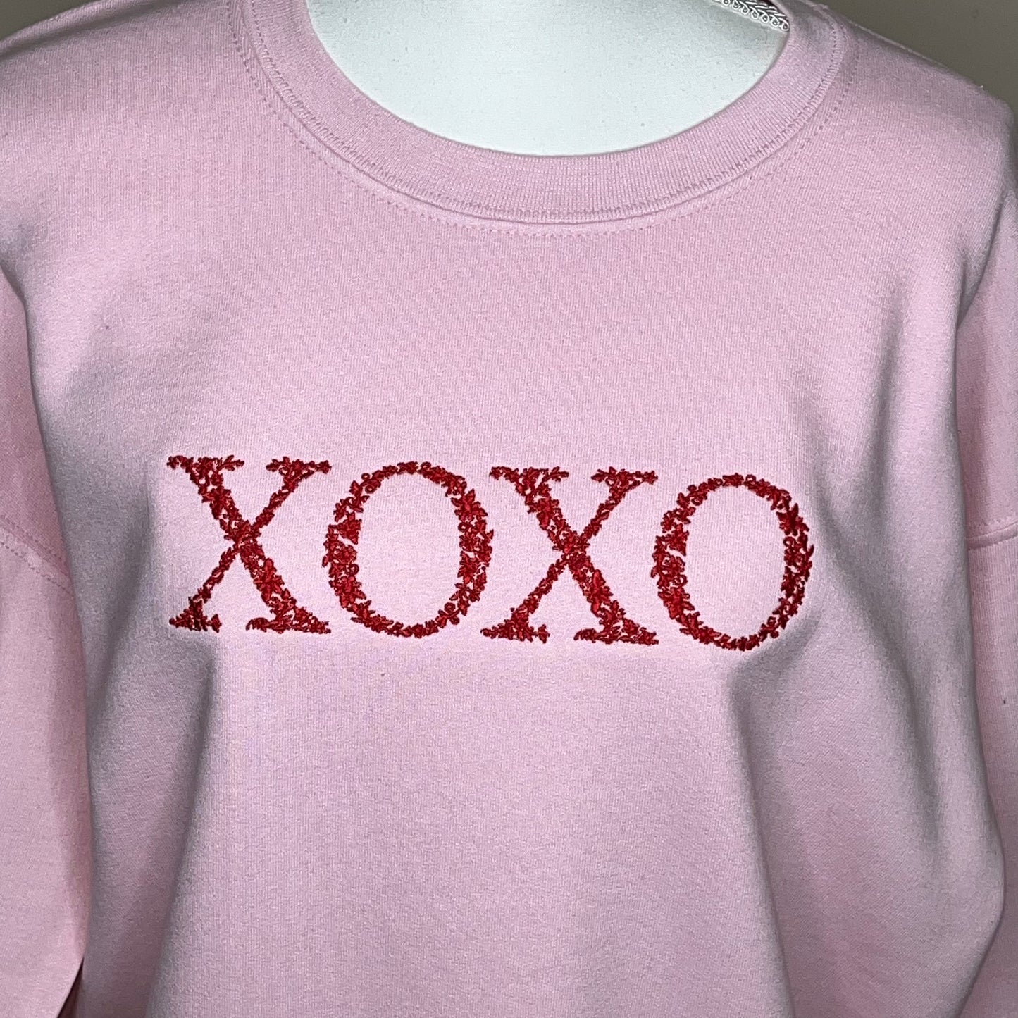 Valentine's Day XOXO Flowers Embroidered CrewNeck Sweatshirt