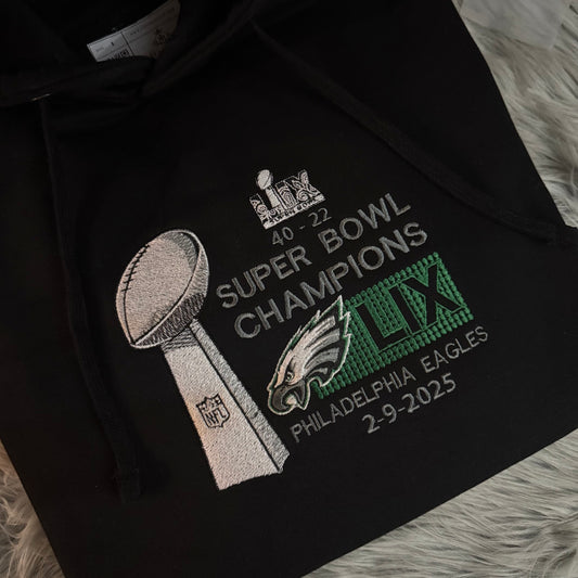 SuperBowl Football Season Philadelphia Eagles Embroidered Hood and Chest Hoodie