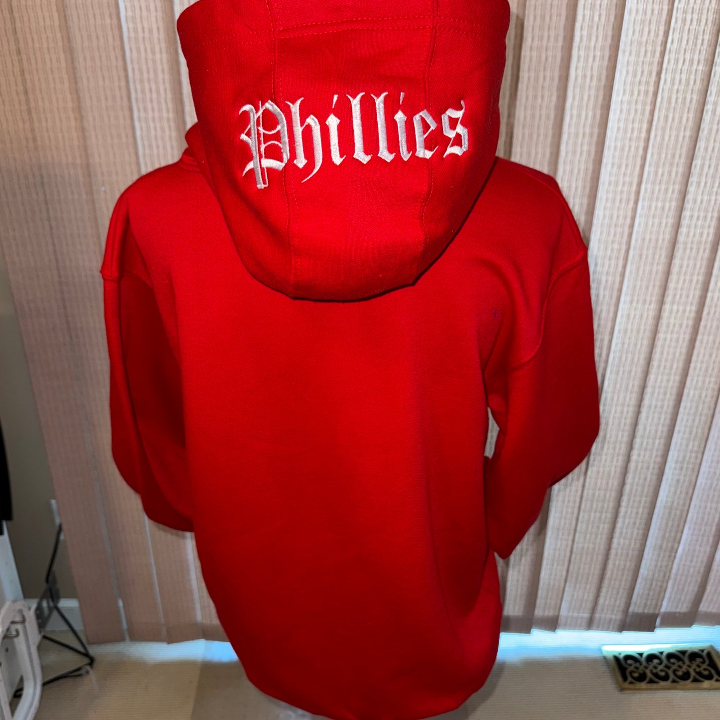 Phillies Baseball Embroidered Chest and Hood Red October Season Philadelphia Philly Fan Embroidered Hoodie