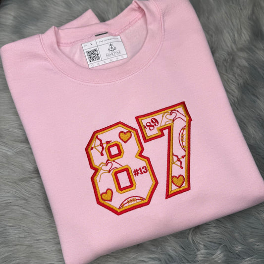#87 Embroidered Crewneck Sweatshirt - Pink