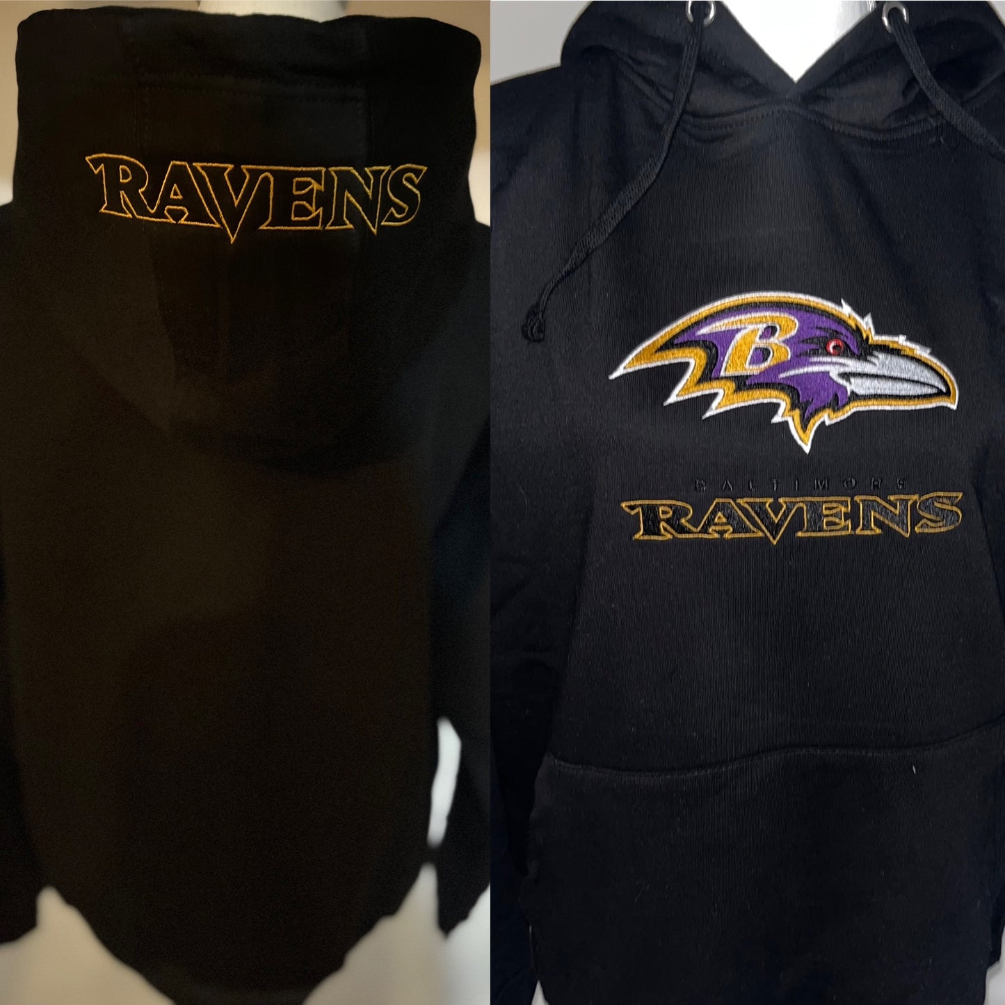 Football Season Baltimore Ravens Embroidered Hood and Chest Hoodie