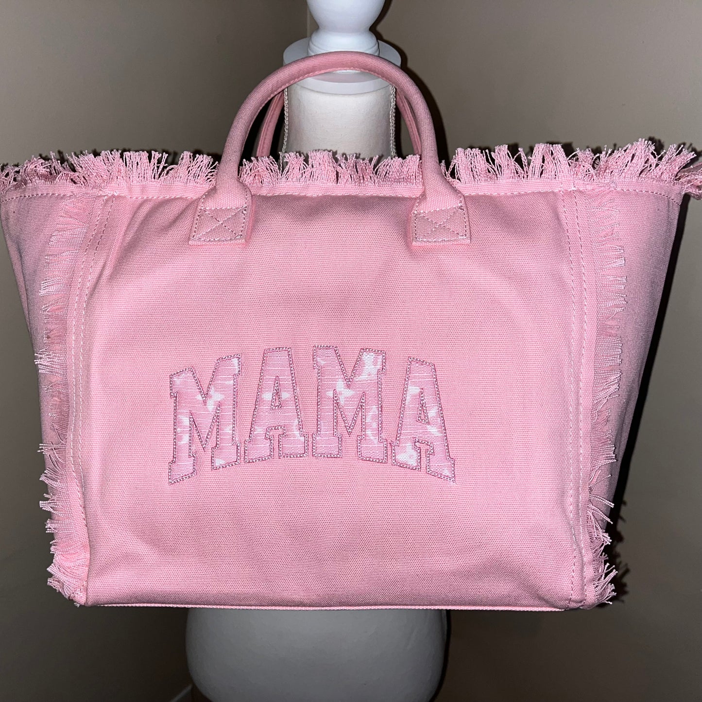 Mama Canvas Fringe Tote Bag, Pink