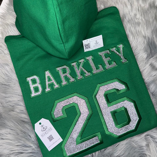 Barkley Bling Football Season Kelly Green Philadelphia Eagles Embroidered Hood and Chest Hoodie