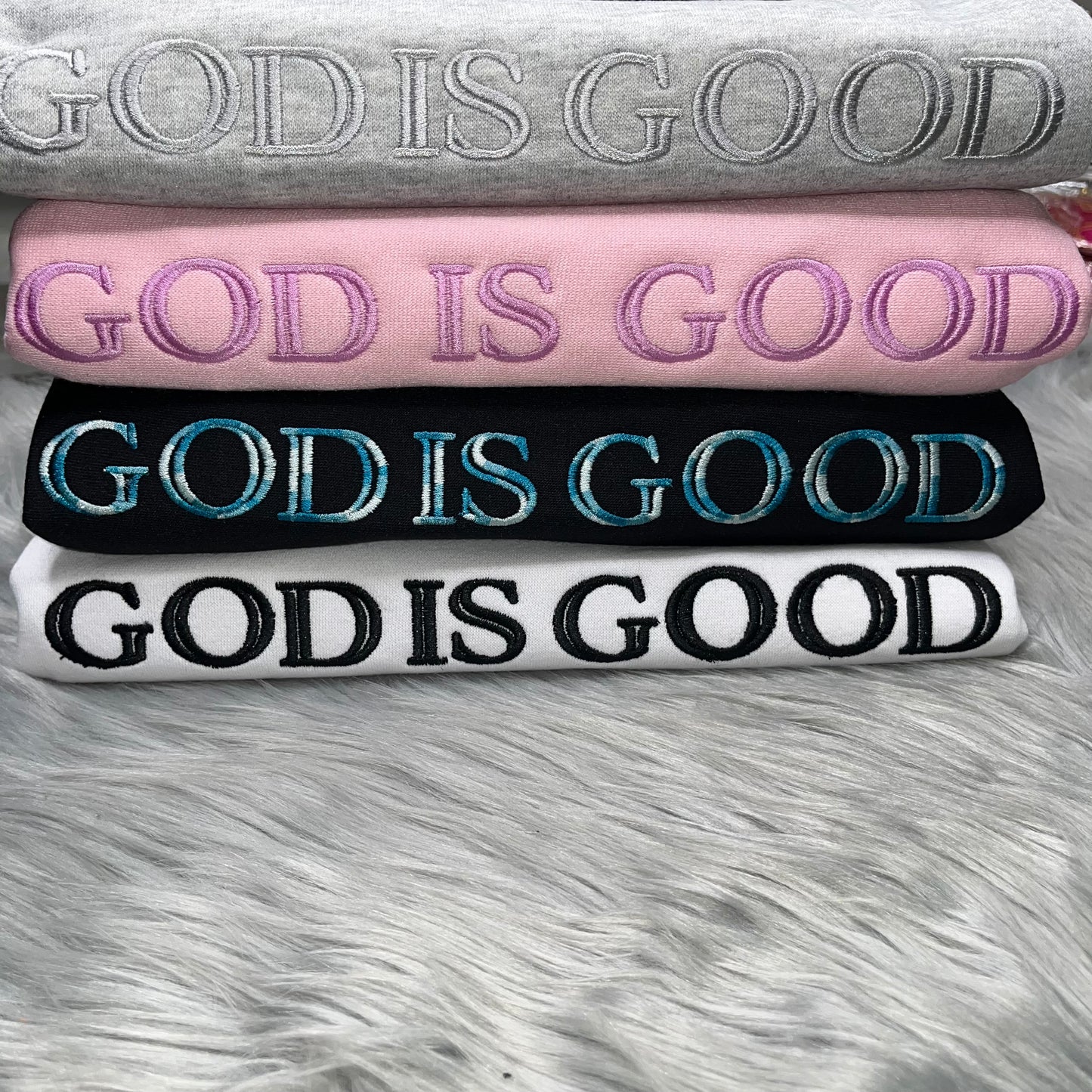 God is Good, Faith based, Christian, Embroidered CrewNeck Sweatshirt