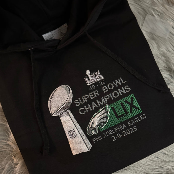 SuperBowl Football Season Philadelphia Eagles Embroidered Hood and Chest Hoodie