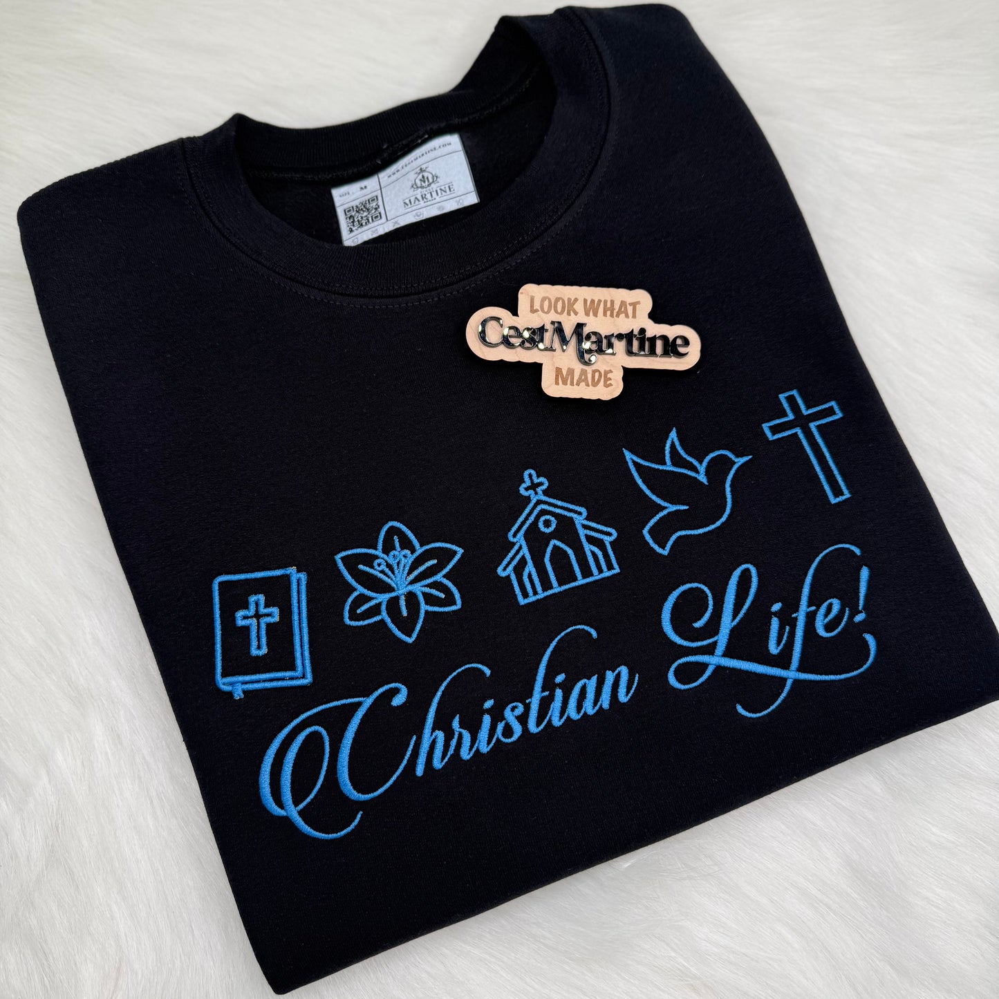 Christian Life Sweatshirt – Faith-Inspired Crewneck with Bible, Cross, Dove, Church & Floral Design