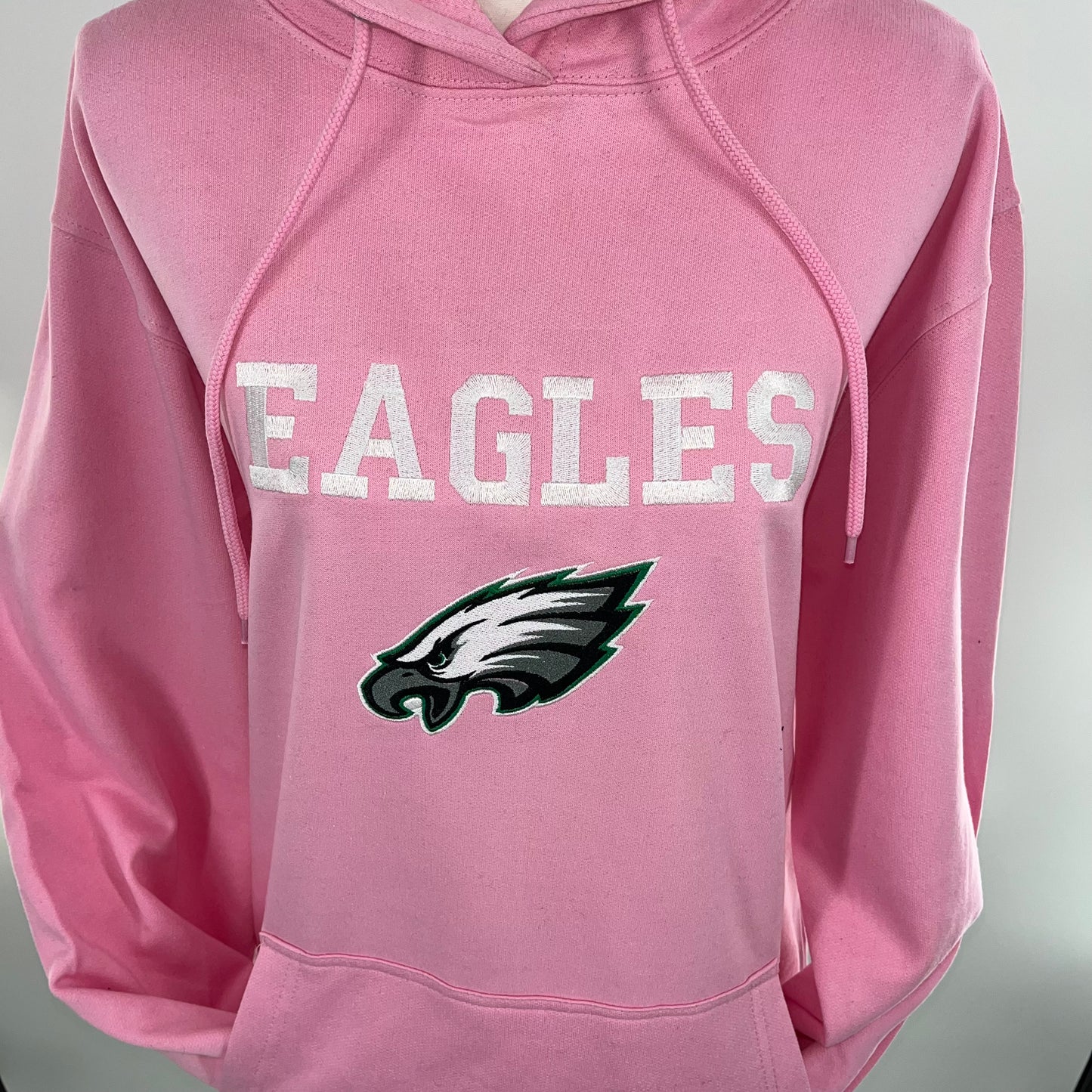 Football Season Pink Philadelphia Eagles Embroidered Hood and Chest Hoodie