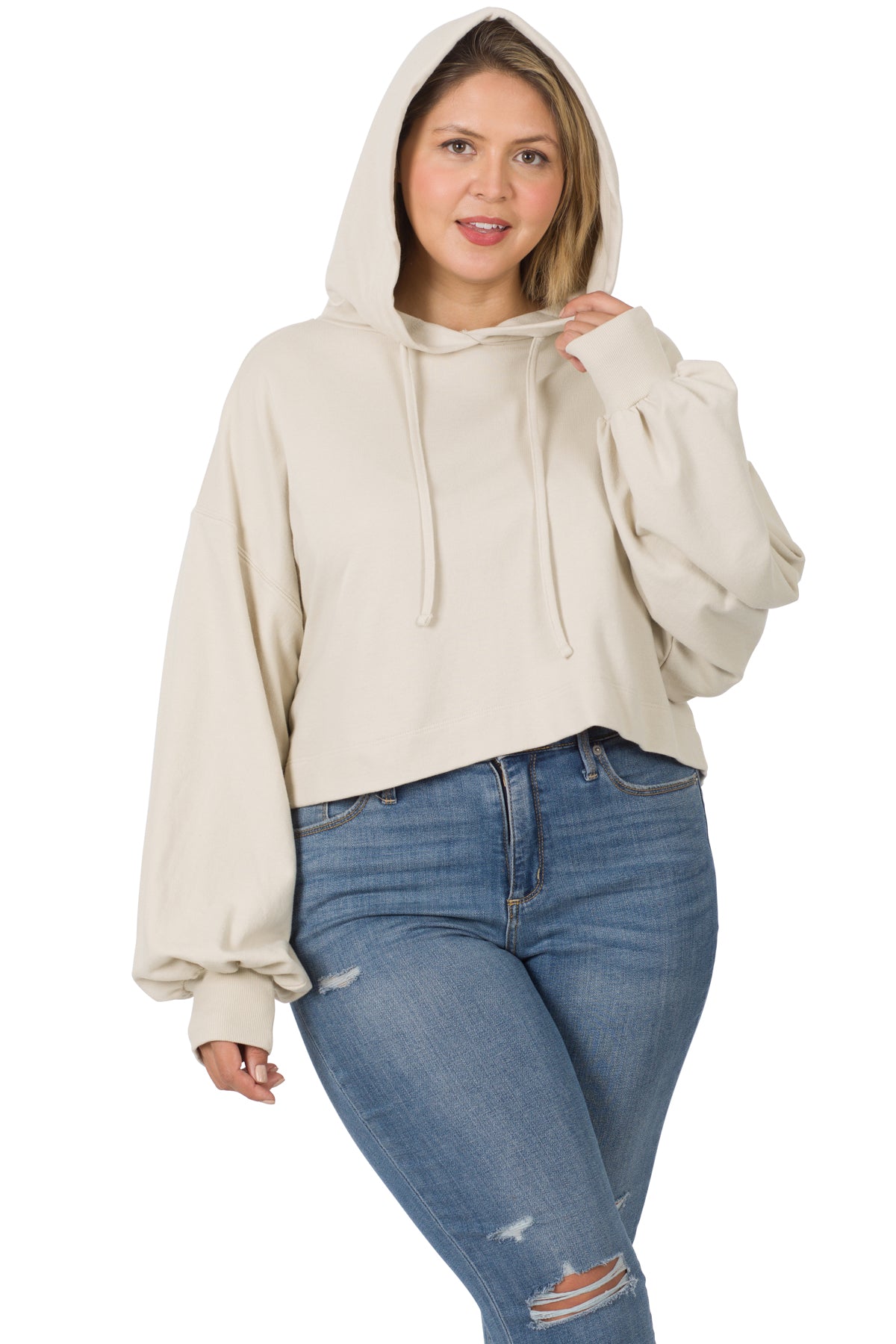 Cropped Hoodie, Plus Size Desert Sand. Cropped Top | C'est Martine