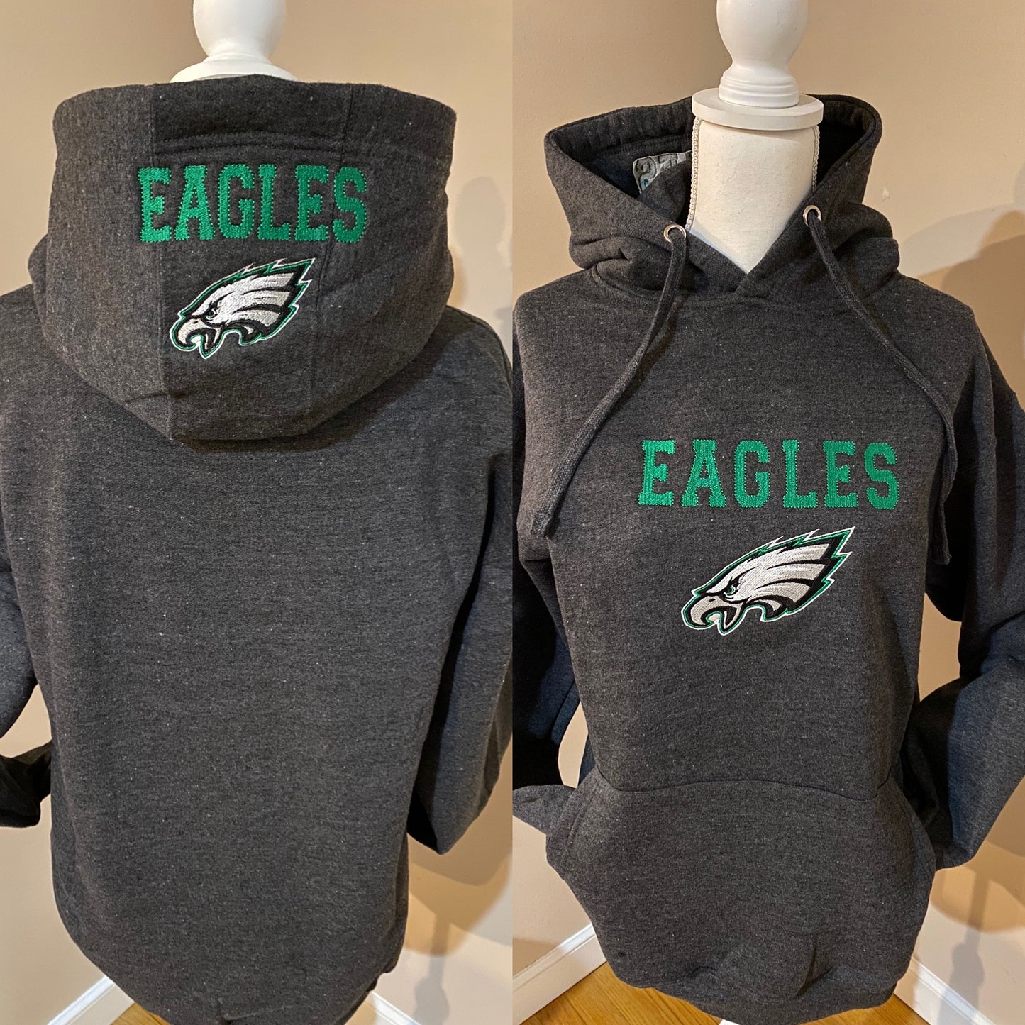 Football Season Philadelphia Eagles Embroidered Hood and Chest Hoodie