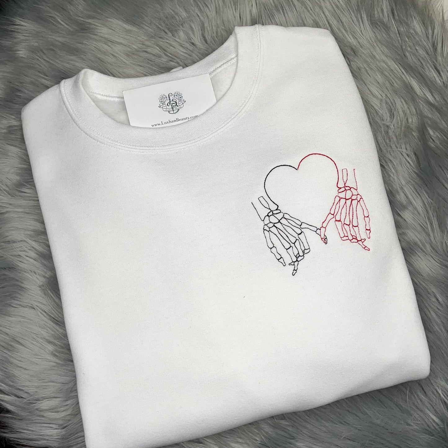 Valentine's Day Couples Skeleton Heart Couple Embroidered CrewNeck Sweatshirt