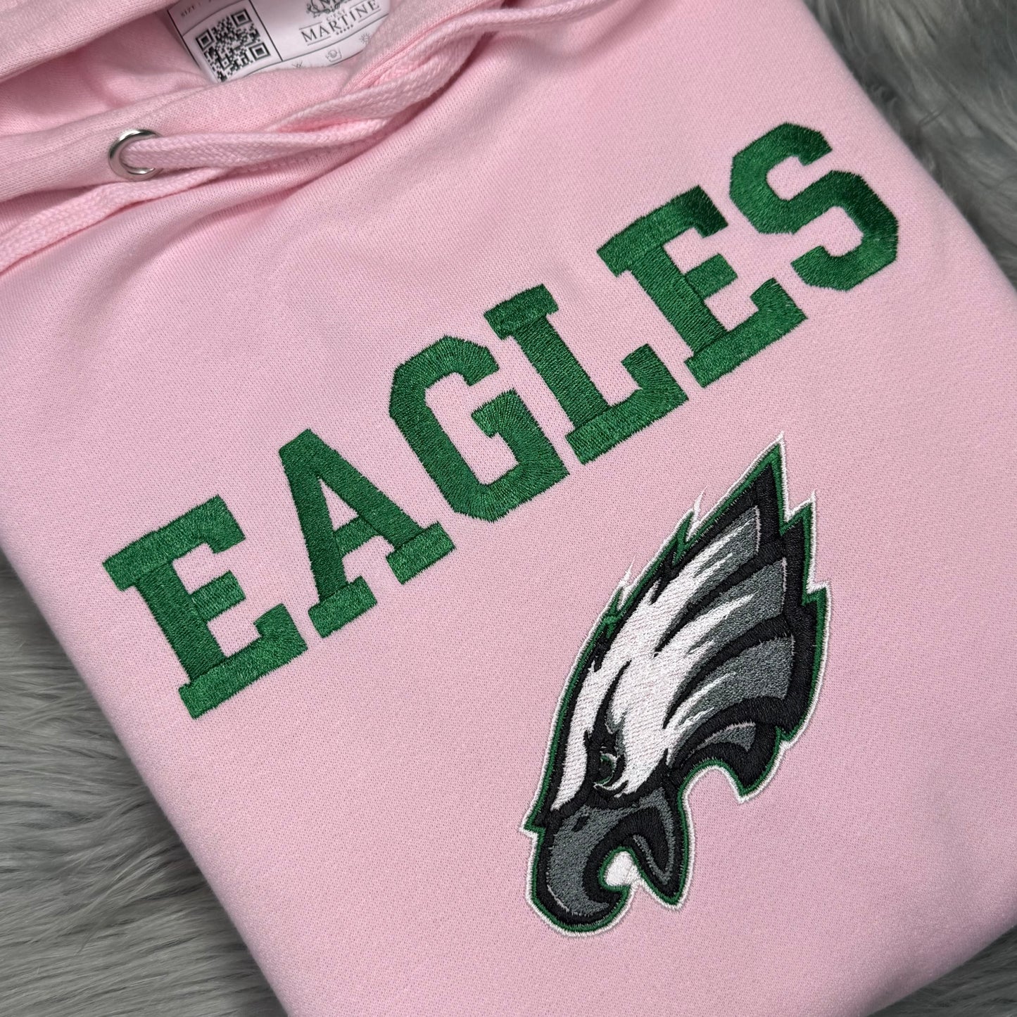 Pink Football Season Philadelphia Eagles Embroidered Hood and Chest Hoodie