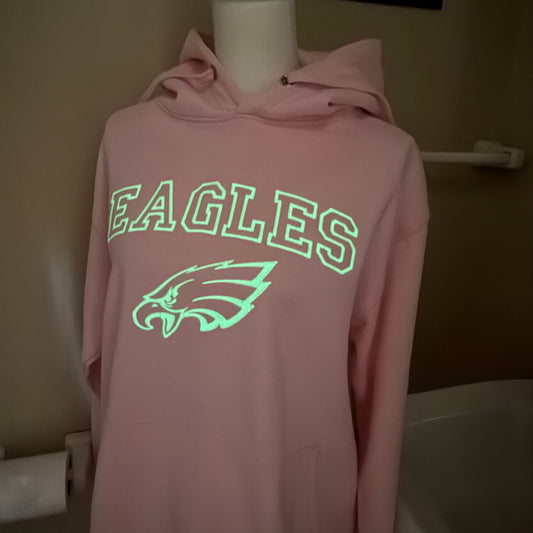 EAGLES, Pink Hoodie, Glow in the Dark , Embroidered Hood and Chest Hoodie | C'est Martine