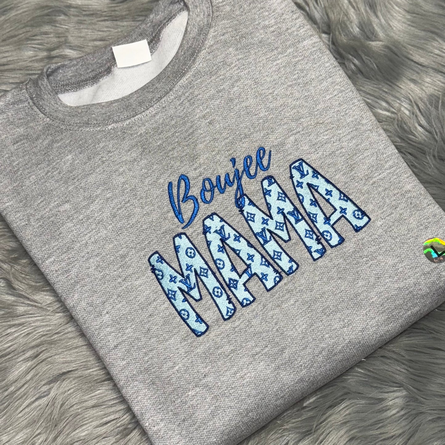 Mama Sweatshirt, Boujee MAMA, Embroidered Crewneck Custom Blue | C'est Martine
