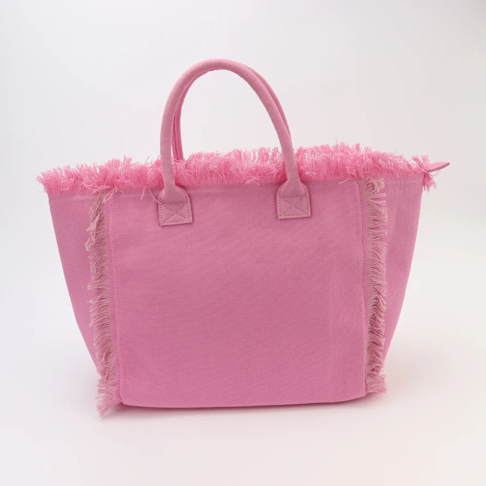 Canvas Fringe Tote Bag, Pink