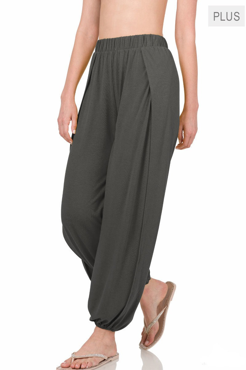 Loungewear Pants with Side Split Ash Grey Plus Size