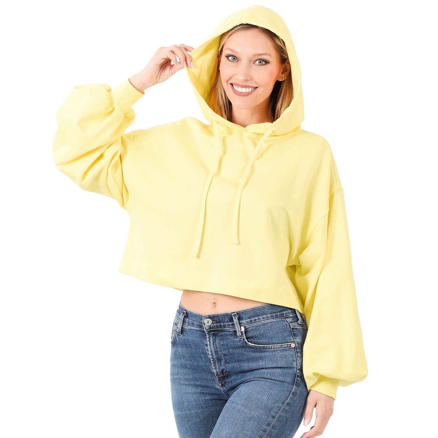 Elegant, Loungewear, Crop Top, Long Puffy Sleeve, Hoodie