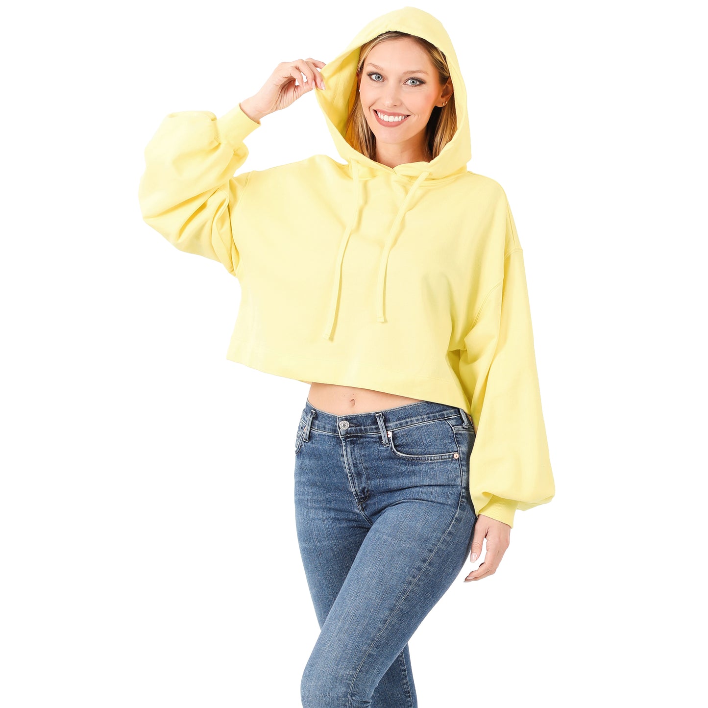 Elegant, Loungewear, Crop Top, Long Puffy Sleeve, Hoodie