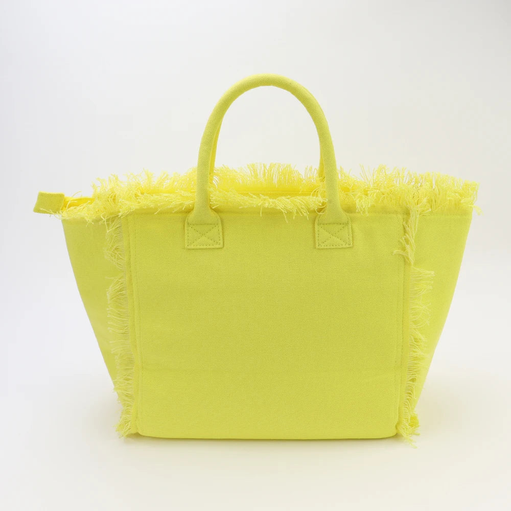 Canvas Fringe Tote Bag, Yellow