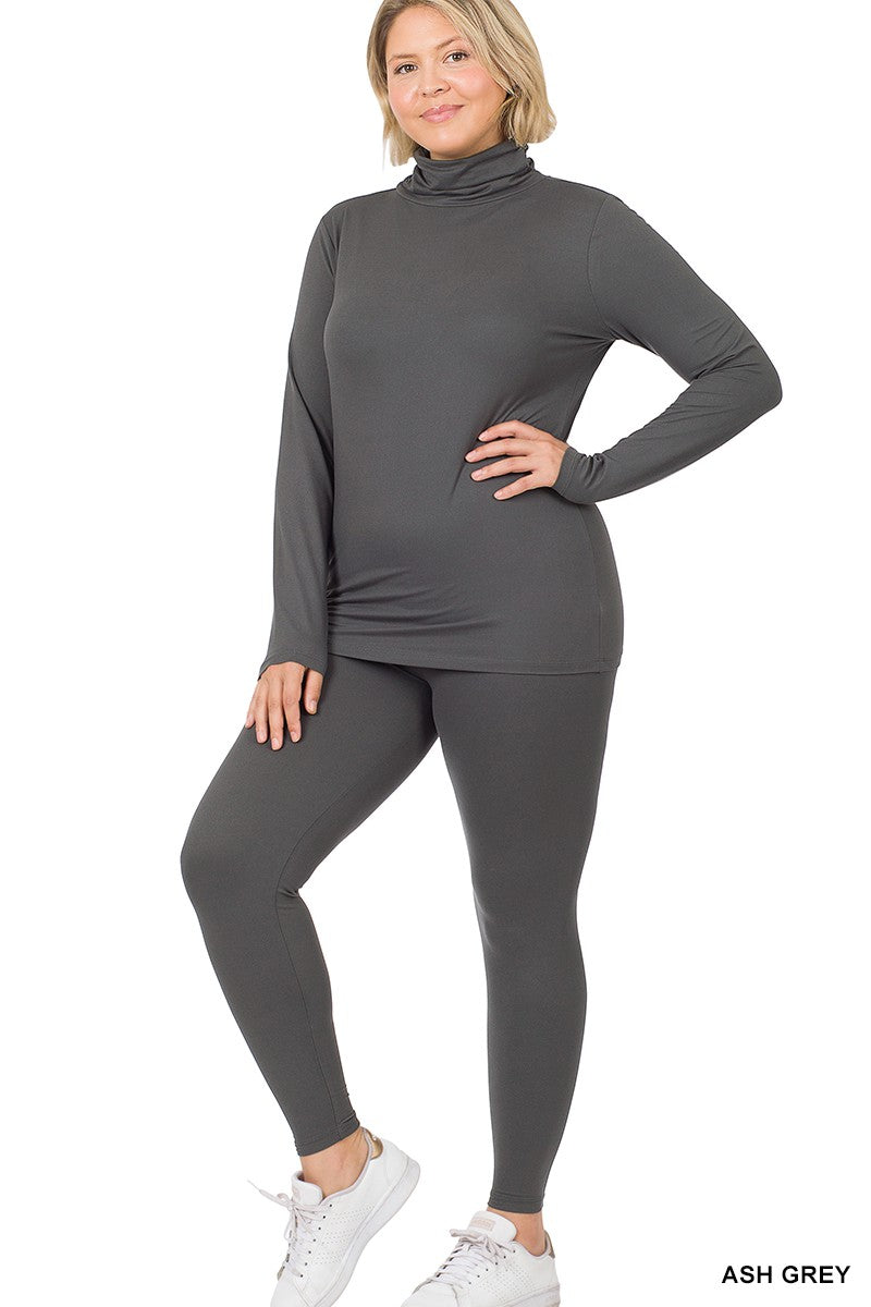 TurtleNeck Mock Legging Set Plus Size Ash Grey