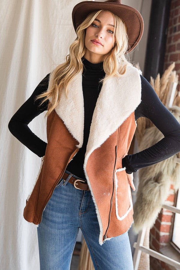 Winter Vest, Brown Faux Shearling Vest, C'est Martine