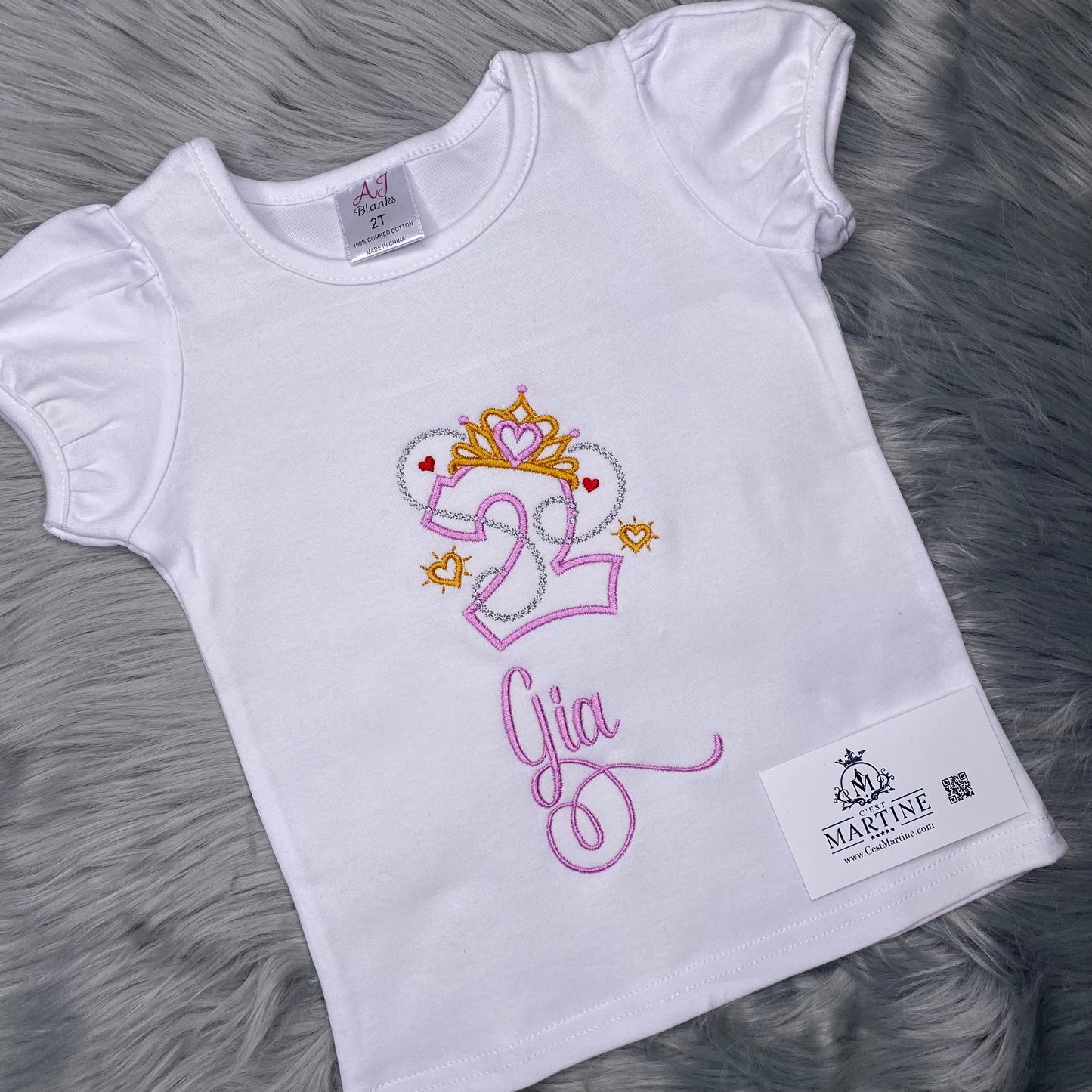 Personalized Birthday Shirt, Princess, Crown, 2nd Birthday, Embroidered
