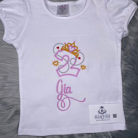 Personalized Birthday Shirt, Princess, Crown, 2nd Birthday, Embroidered