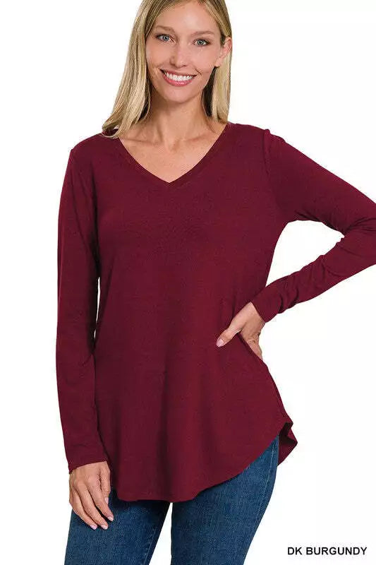 Plus Size Burgundy Long Sleeve Top | C'est Martine
