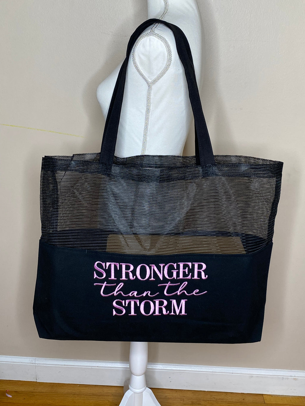 Stronger than the Storm Embroidered Motivational Tote