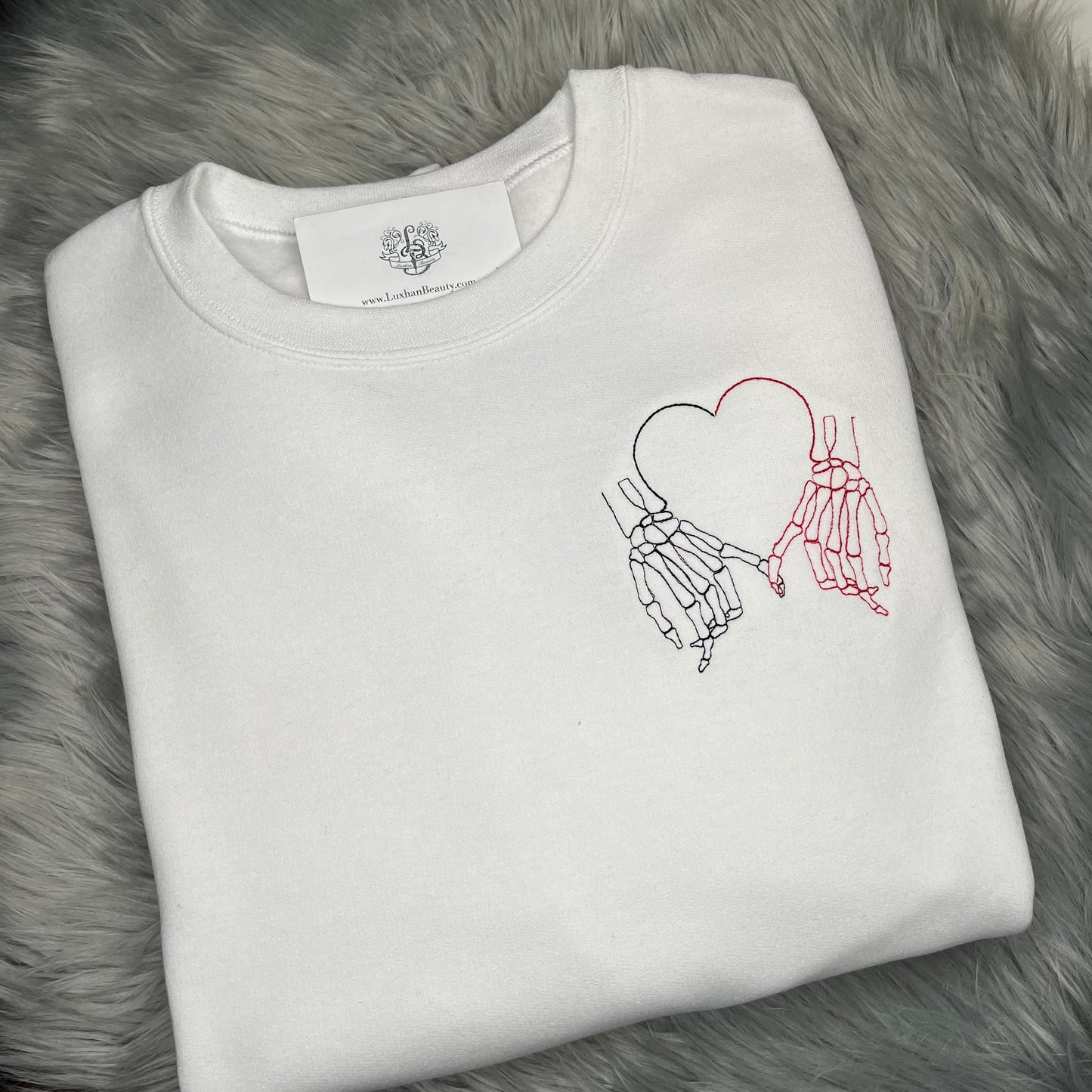 Valentine's Day Couples Skeleton Heart Couple Embroidered CrewNeck Sweatshirt
