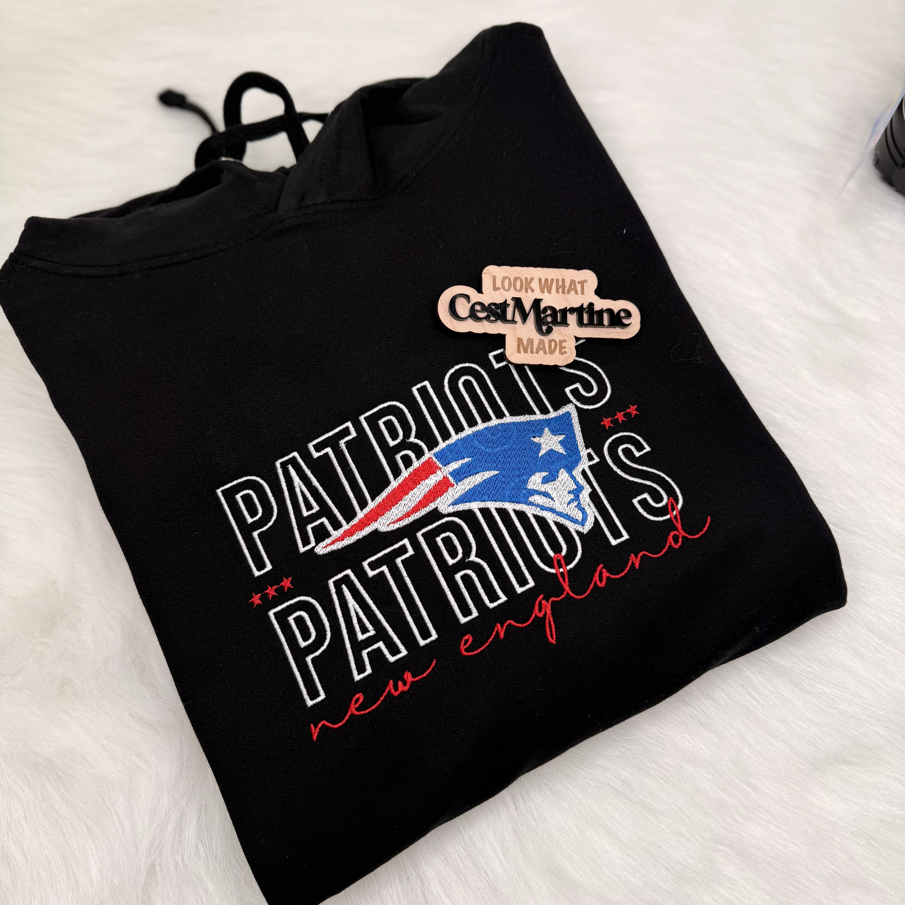 New England Patriots Embroidered Hood and Chest Hoodie