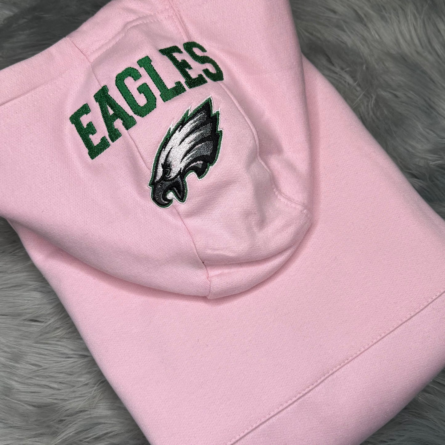 Pink Football Season Philadelphia Eagles Embroidered Hood and Chest Hoodie