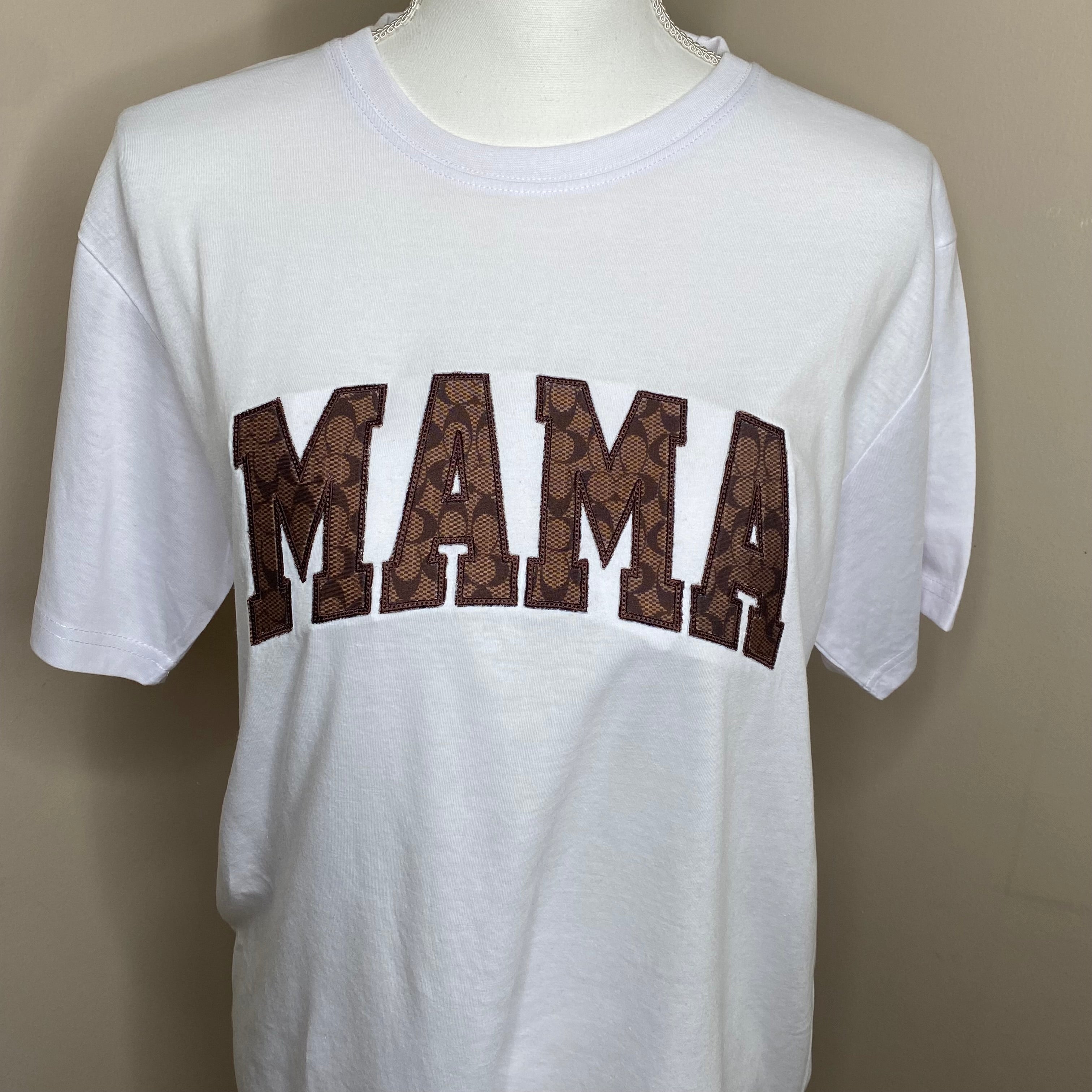 Mother’s Day MAMA, Embroidered, Custom T-Shirt, Brown