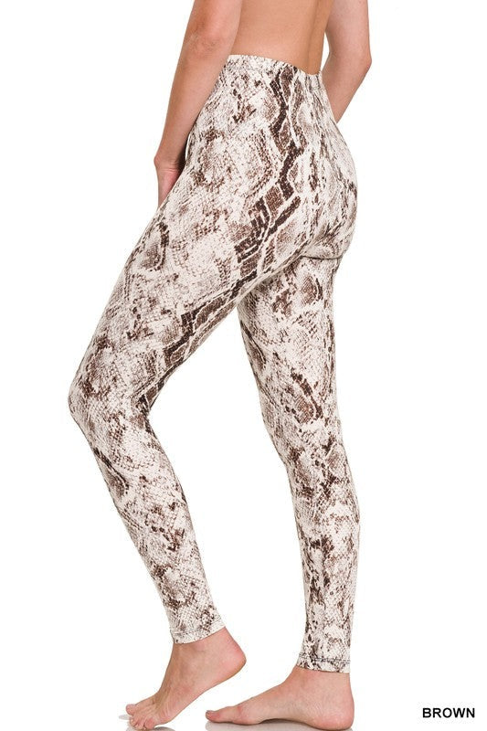Brown & White Microfiber Snakeskin Leggings