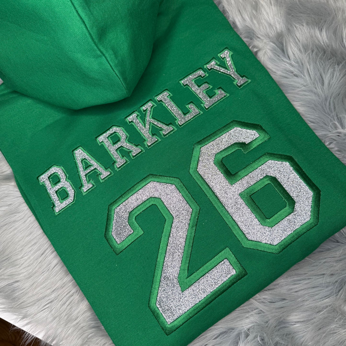 Barkley Bling Football Season  Kelly Green Philadelphia Eagles Embroidered Hood and Chest Hoodie
