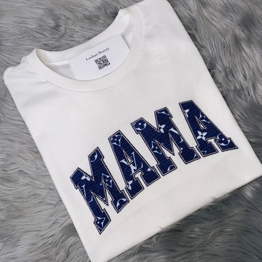 Mother’s Day MAMA, Embroidered, Custom T-Shirt, Blue