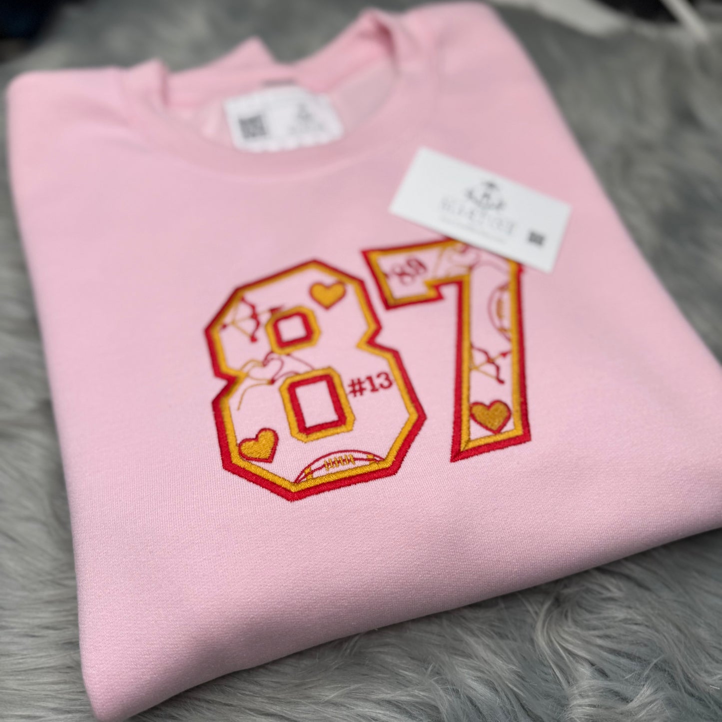 #87 Embroidered Crewneck Sweatshirt - Pink