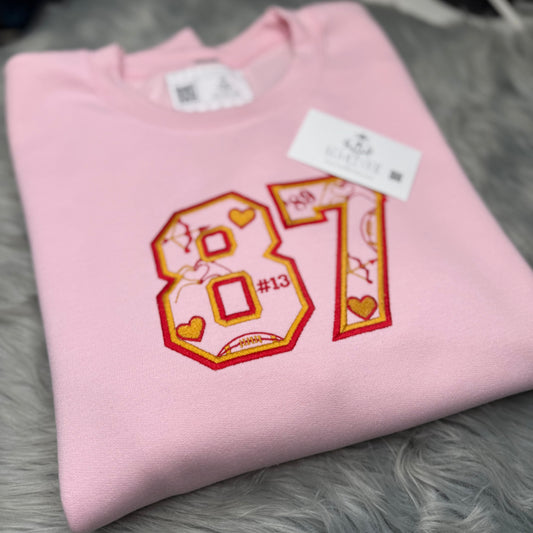 #87 Embroidered Crewneck Sweatshirt - Pink