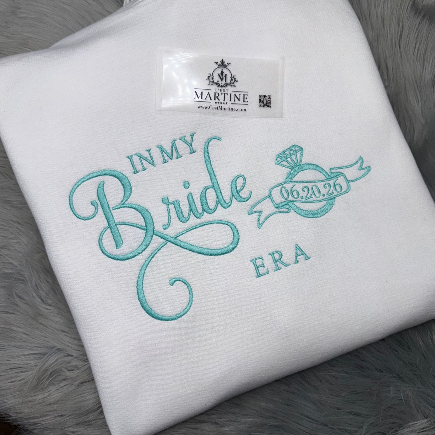 Personalized In My Bride Era Embroidered Tiffany Blue Hood and Chest Hoodie
