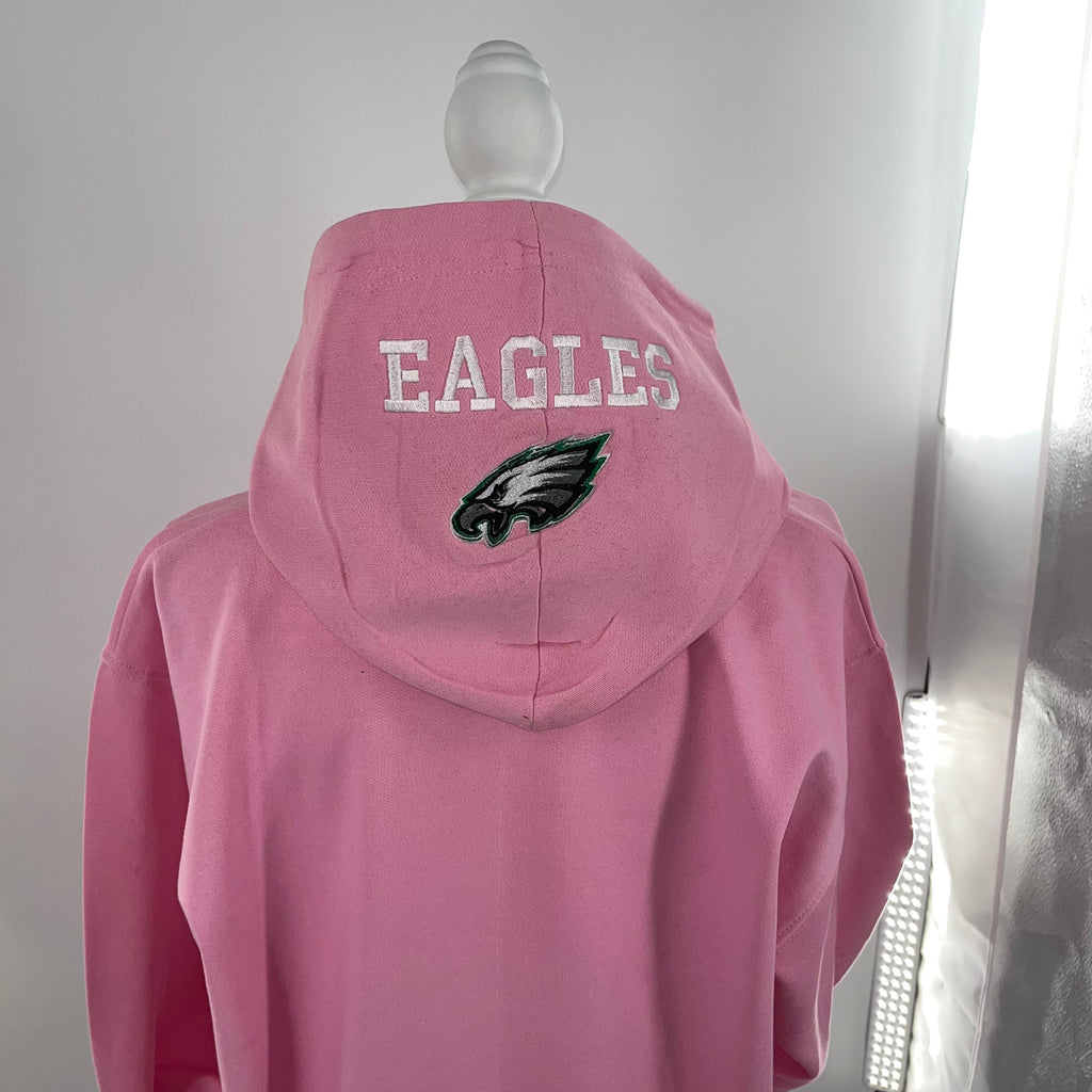Football Season  Pink Philadelphia Eagles Embroidered Hood and Chest Hoodie