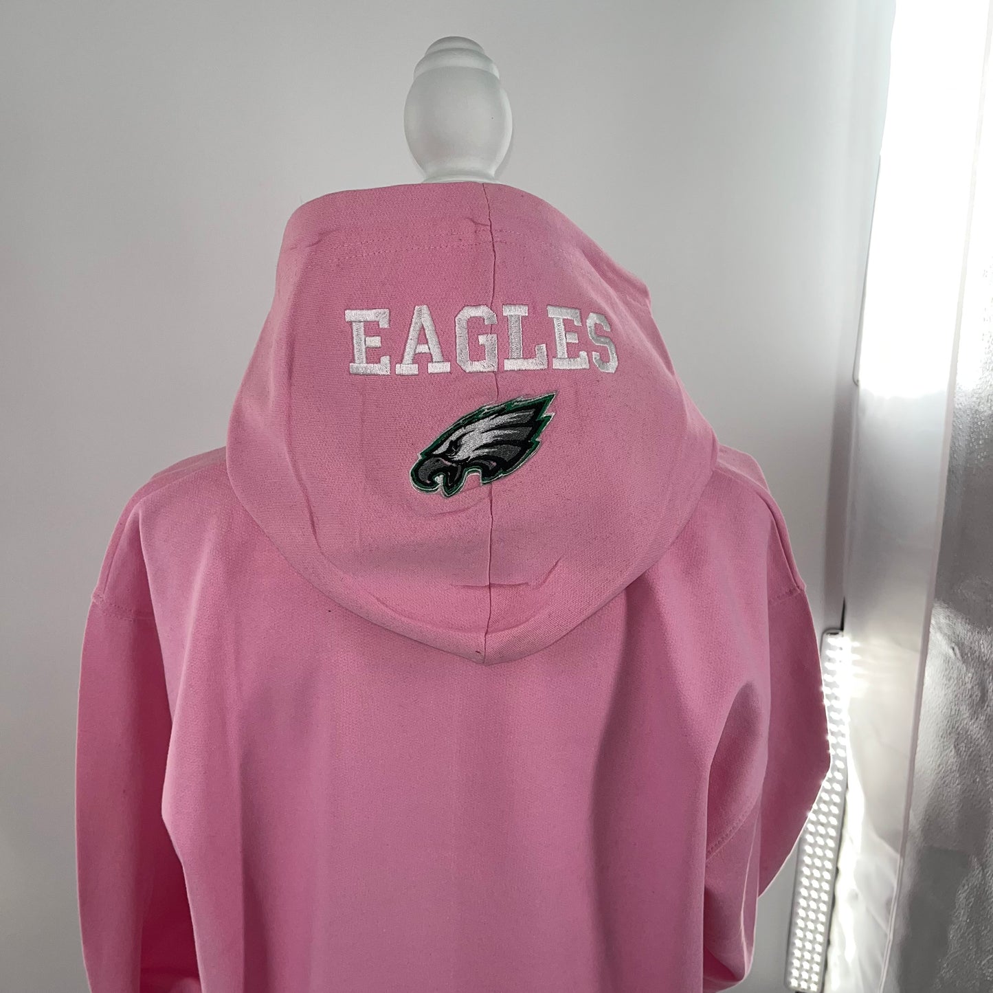 Football Season  Pink Philadelphia Eagles Embroidered Hood and Chest Hoodie