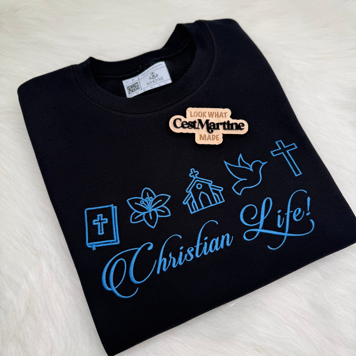 Christian Life Sweatshirt – Faith-Inspired Crewneck with Bible, Cross, Dove, Church & Floral Design