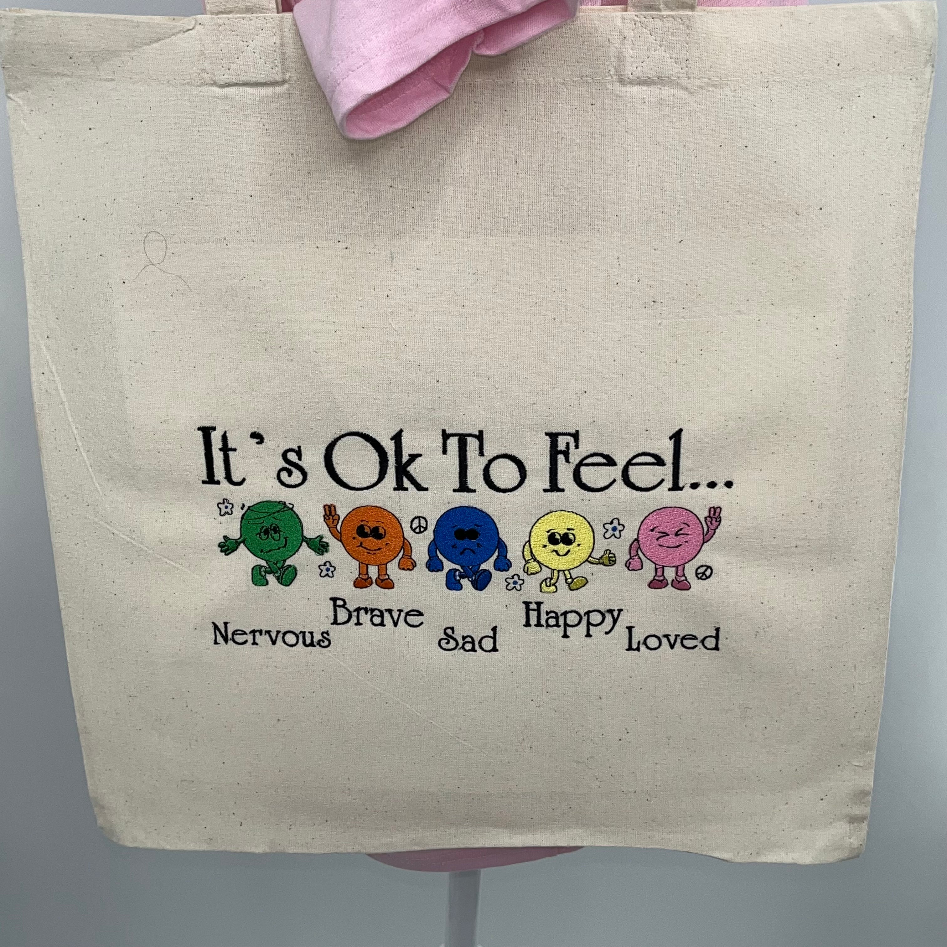 Mental Health, Awareness, It’s Ok, Embroidered Tote!